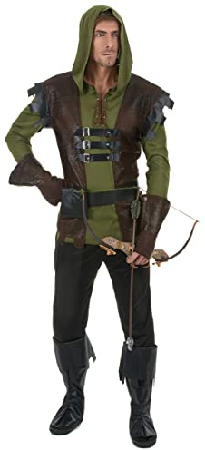 DEGUISE TOI - Déguisement chasseur archer homme - Haut - Pantalon - Ceinture avec poches - Gants - Sur-bottes - XL - Vert - Déguisements adultes - 100% Polyester - Lavage à la main - Carnaval