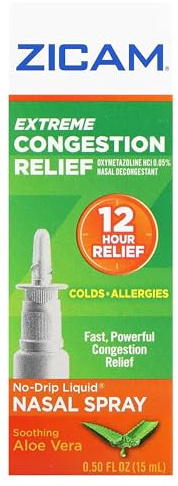 Zicam Extreme Congestion Relief Nasal Spray, 12 Hour Relief, No-Drip Liquid with Soothing Aloe Vera - 0.50 fl oz (Pack of 5)