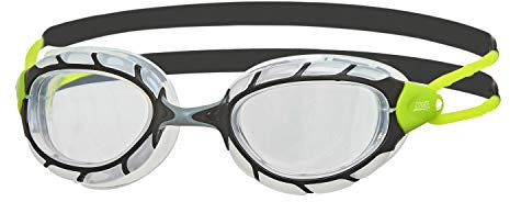 Zoggs Predator Schwimmbrille Erwachsene, Herren und Damen – UV-Schutz, Antibeschlag, Bequemer Sitz & Einfach Verstellbare Zugbänder Klare Gläser, Schwarz/Limette, Regulär