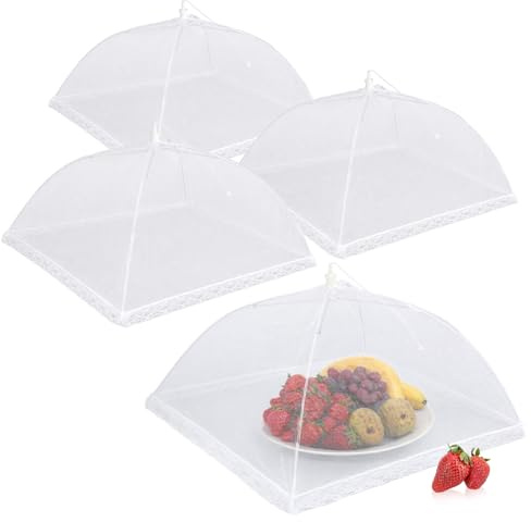 com-four® 4X Speisehauben, Faltbare Fliegenhaube 44 cm - Abdeckhaube für Lebensmittel - Fliegen-Schutz, Fliegenschirm für Lebensmittel, Essen, Obst, BBQ, Picknick, Kuchenabdeckung (04 Stück - weiß)