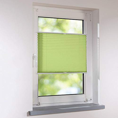 Plissee 110 x 130 cm verspannt - Farbe grün - Faltstore Klemmfix ohne Bohren Faltrollo Raffrollo Sichtschutz für Fenster und Türen inkl. Klemmträger
