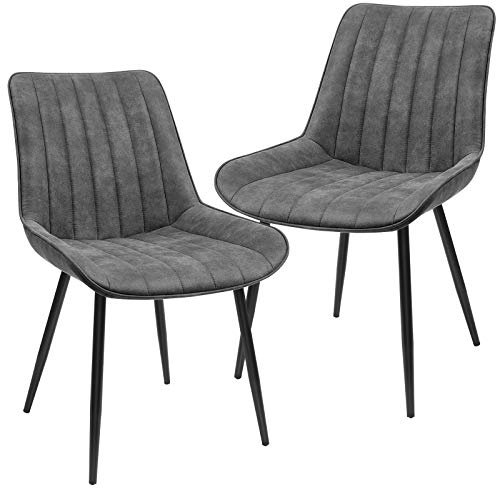 SONGMICS Esszimmerstuhl, Polsterstuhl mit Metallbeinen, 2er Set, bis 110 kg belastbar, Kunstlederbezug, für Esszimmer, Wohnzimmer, Arbeitszimmer, Schlafzimmer, grau LDC090G01