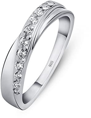 Amberta Bague en Argent 925 avec Pavé de Zirconium pour Femmes: Circonférence Intérieure/Taille 53.8 mm
