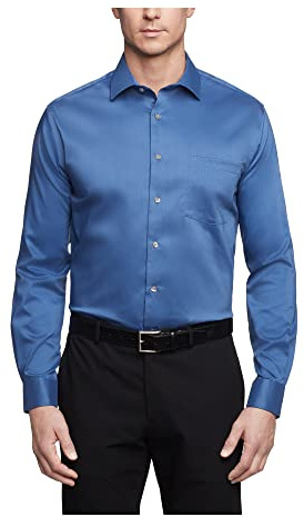 Van Heusen Men's Dress Shirt Regular Fit Ultra Wrinkle Free Flex Collar Stretch, Smokey Blue, 16-16.5 Neck 34-35 Sleeve