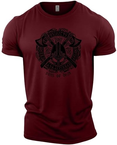 GYMTIER Sons of Odin - Casque Vikings - T-shirt de gymnastique pour hommes, entraînement de musculation, vêtements de levage, marron, L