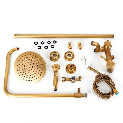 Einstellbare Badezimmer Dusch Armatur Duschset Vintage Regendusche Duschstange Duschsystem Rundem Regenduschkopf Kopfbrause Mischventil Set Nostalgie Handbrause Antik Retro Design Duscharmatur