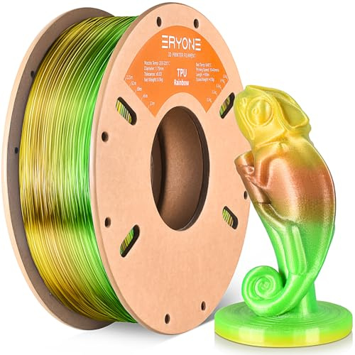 ERYONE TPU Filament 1.75mm, 3D Drucker Filament,Flexible TPU Weiches Filament, TPU 95A, Maßgenauigkeit +/- 0,03 mm, 0.5kg 1 Spule, Aurora Rainbow