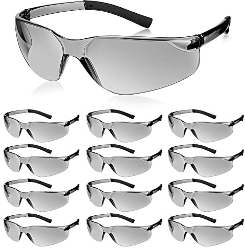 Queekay 12 Pack Safety Glasses Bulk Impact UV Scratch Glasses Protective Eyewear for Men Women Adolescents Eye Protection for Work Lab Construction Science (Gray)