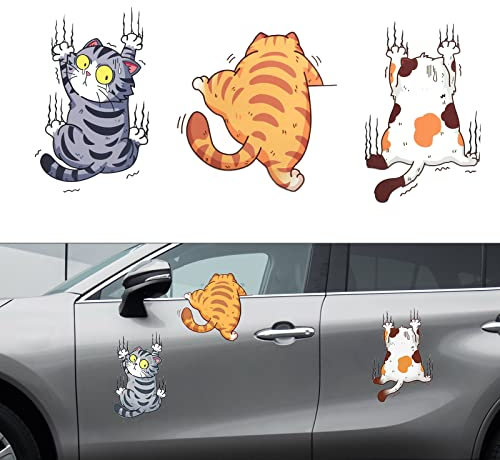 CAINCAY Autoaufkleber Lustige Katze, 3 Stück 3D Cartoon Tier Katze Kätzchen Sticker, Lustige Autoaufkleber Wassdichte PVC Cat Aufkleber Fenstersticker für Auto Wand Laptop