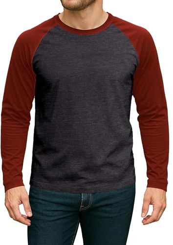 Decrum Raglan Shirt Men - Soft Sports Jersey Style Long Sleeve Baseball Shirts for Men, Maroon & Charcoal - Mens Raglan Lgs, XS
