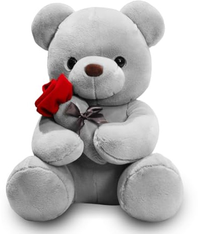 Fouvin Nounours en Peluche avec Rose, 23 cm - Cadeau Doux pour Maman, Enfants, Anniversaire & Saint-Valentin - Déco Chambre Lyre