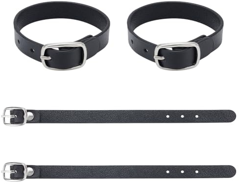 NBEADS 4 Pcs Leather Luggage Straps, 19.2×1.2cm Black Kilt Extender Buckle Straps Mini Suitcase Belts for ID Name Card Pass Hanging Accessories Tight Fitting Kilts