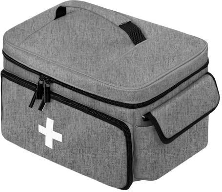 BOHEMIABY Tragbar Arzttasche Medizintasche, Luft Reiseapotheke Tasche, Arzttasche Hausbesuch, Tragebare Medikamententasche für Pflege, Medizintasche Reise Aufbewahrungstasche, Grau