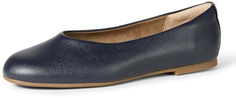 Amazon Essentials Women's High Vamp Ballet Flats, Navy Faux Leather, 7