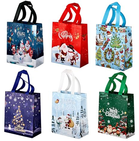 BSITSSS 6pcs Sacchetti Regalo di Natale, Sacchetti Regalo Natale con Manici, Borsa Natale in Tessuto Non, Sacchetto Regalo di Natale Riutilizzabile, Sacchetti Regalo Natalizi, 25 × 20 × 15 cm