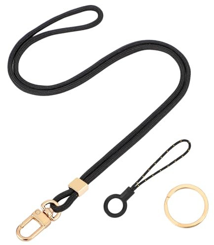Segus Schlüsselband Schwarz, 1 Stück Schlüsselband mit Karabiner, Lanyard Mädchen, Lanyards mit Drehbarem Metallclip, Umhängeband für Id-Abzeichen, Sportpfeifen, Handy