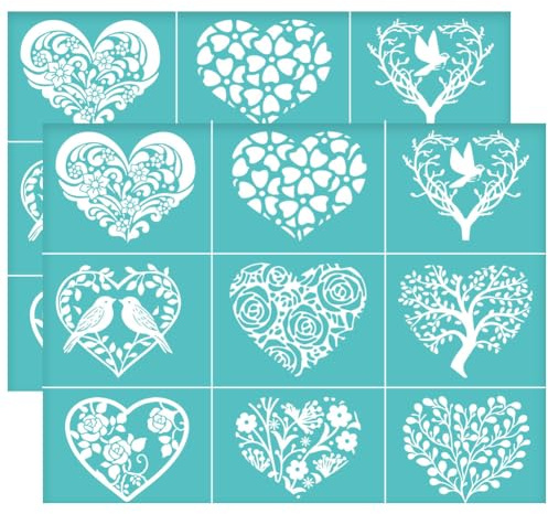 OLYCRAFT 2Pcs Pochoir Autocollant en Maille pour Impression Sérigraphique de la Saint Valentin 28x22cm Motif Cœur Amour Réutilisable Transfert pour Peinture Sur Tissu T Shirt Bricolage