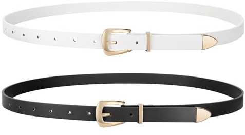 WERFORU 2 stycken skinny damläderbälte för klänningar tunt midjebälte för jeansbyxor, C-svart + vit, Fit Taillengröße 105-115cm
