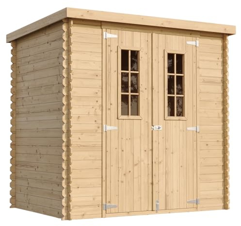 TIMBELA M311C+M311G Casetta da Giardino in Legno per Esterni CON PAVIMENTO TRATTATO - L204xL142xA200cm/2.22m2 - Piccola Casetta in Legno, Rimessa Attrezzi, Deposito Bici