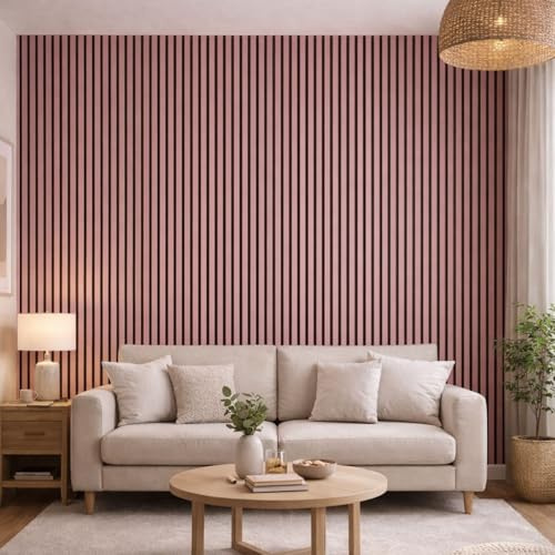 Jobu Acoustic Wall Panels in Petal Pink with Black Backing, 240cm x 60cm