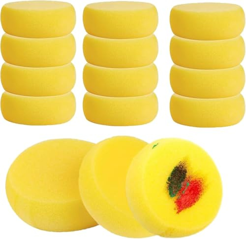 ChAusa 30 Pezzi Spugna per Pittura 7.5 cm Girare Spugna Bambini Spugnette Spugna Naturale per Dipingere Bambini per Acquerello Ceramica Arte Artigianato Pittura del Viso Pulizia(Giallo)
