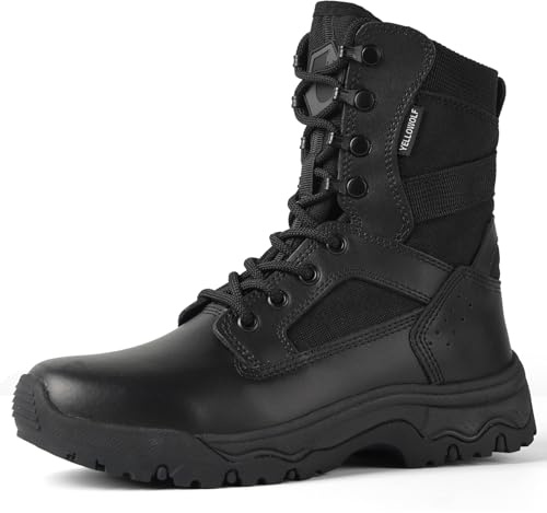 YELLOWOLF Women's Tactical Boots – Lightweight 8 Inch Military Combat Boots with Side Vents. Breathable Slip Resistant Jungle Boots for Hiking, Work & Duty. Water Repellent. Tan/Black.