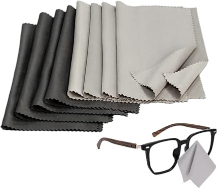 POWOMAO Microfiber Glasses Cleaning Cloths (8-Pack) - Ultra Soft Washable Lens Cloth for Eyeglasses, Screens, Camera Lenses & LCD TVs - 20x20cm Gray