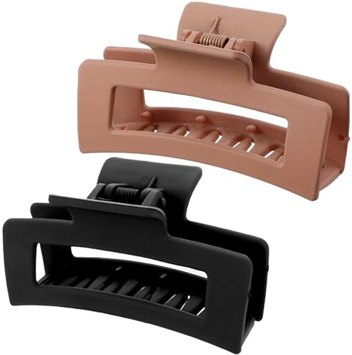 WLLHYF Lot de 2 pinces à cheveux, carrées, 8,5 cm, moyennes, antidérapantes, tendance, tenue solide, accessoires de coiffure pour femmes et filles, noir marron clair