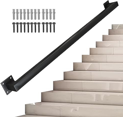 Hierro forjado de metal negro para escaleras, barra de agarre ajustable para interiores y exteriores de 1 m a 2,5 m con soportes de pared y tornillos de 5,7 m de longitud para seguridad y apoyo