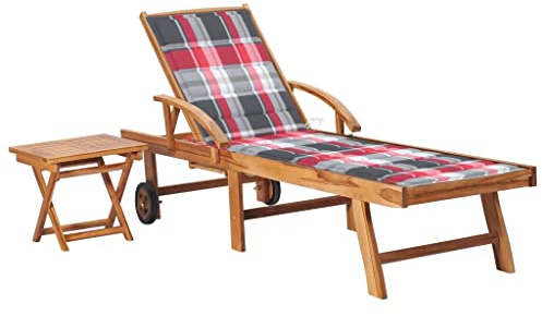 Generico Lettino Prendisole con Tavolo e Cuscino in Massello di Teak,Mobili,Mobili da Giardino,Mobili e sedie da Giardino,Sdraio da giardino-3063034