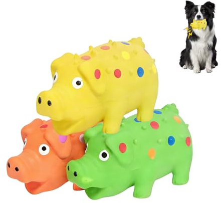 CavspkArt 3Pcs Latex Dog Puppy Toys, Cute Pig Latex Soft Chew Toy, Interactive Dog Toys with Squeaker, Dog Squeaky Toys for Small and Medium Dog (3PCS B)