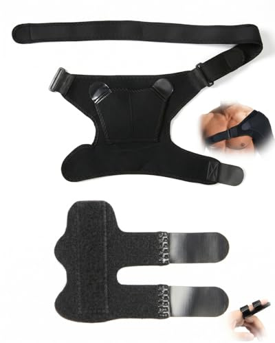 DLPRK Set de Hombrera y Férula para Dedo Ajustable Transpirable Soporte para Hombro Alivio para Deporte y Uso Diario Hombre Mujer