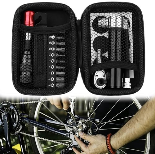 QSLKI Cykelreparationssats, reparationssats för cykeldäck med 8-i-1-verktyg, med minipump, spak, lapp, för väg, berg, cykel, mountainbike, cykling, cykeltillbehör
