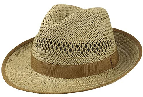 Lipodo Classic Stroh Sonnenhut Damen Herren Made in Italy Leichter Strohhut mit Ripsband Sommerhut mit breiter Krempe Luftiger Hut mit Luftlöchern Natur M (56-57 cm)