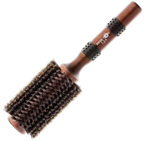 Head Jog 124 Natural 100% Boar Bristle Round Hair Brush with Wooden Handle & Barrel. Radial Brush for Hair Drying, Volume, Curling, Smoothing & Adds Shine. Styling Brush For All Hair Types. (37mm)