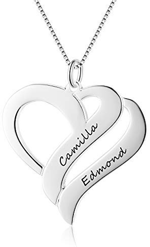 Bo&Pao Namenskette Herz 925 Sterling Silber mit Gravur, Herz Kette Damen Silber mit Gravur