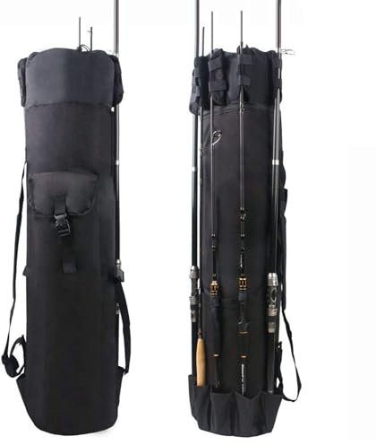 JSHANMEI Fishing Rod Carrier Pole Bag Rod Case Large Storage Reel Bag Travel Carrier Organizer Holds 5 Reels Waterproof Fishing Gear Equipment Tackle Gifts for Men (Black)