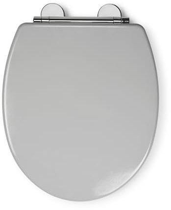 Croydex Lugano Grey Wooden Toilet Seat - Soft Close & Quick Release Button for Easy Cleaning, Adjustable Hinges with Top and Bottom Fixings Included and Antibacterial Treated Surface (Grey)