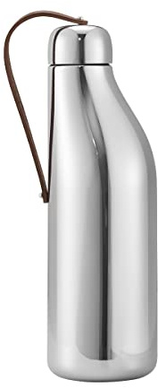 Georg Jensen Sky Water Bottle with Calf Leather Strap - Mirror Polished Stainless Steel - 500 ml Flask by Aurélien Barbry