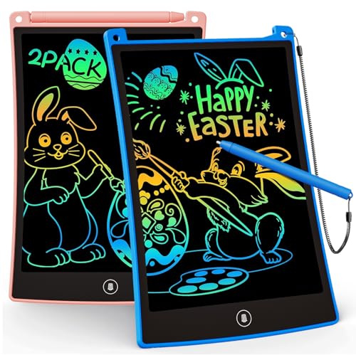 KOKODI 2 Pack LCD Writing Tablet for Kids, 8.5 Inch Colorful Doodle Board, Car Trip Travel Games Learning Toys, Erasable Drawing Pad, Birthday Gifts for Boys Girls Age 3 4 5 6 7 8(Blue & Pink)