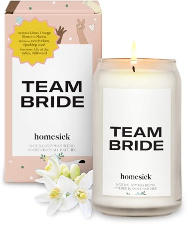 Homesick Scented Candles for Home (Team Bride) - 13.75 oz Long-Lasting Natural Soy Wax Blend Jar Candle Gifts for Women & Men, 60-80 Hours Burn Time - Notes of Linen, Beach Plum & Lily of The Valley