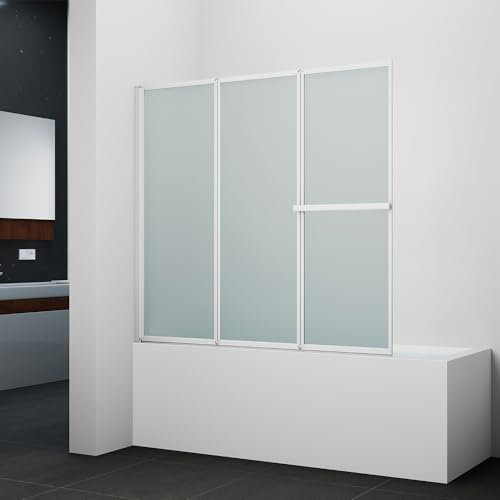 Marwell Badewannenfaltwand White Vital Chrom 3-flügelig 145,4 cm x 140 cm x 10 cm 4 mm Sicherheitsglas mit weißem Aluminiumrahmen mit integriertem Handtuchhalter
