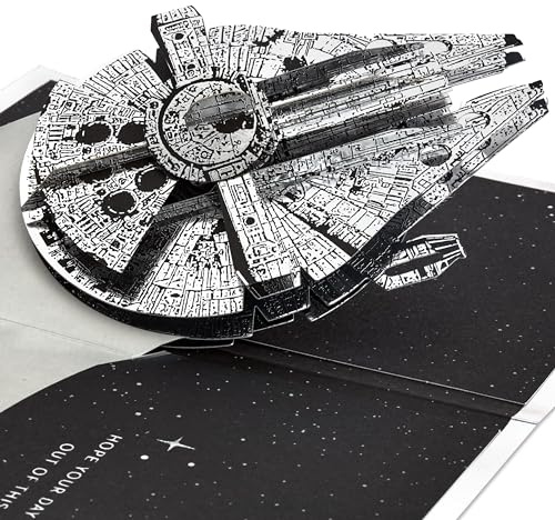 Hallmark Star Wars Millennium Falcon, 3D and Pop-Up Card, Any Occasion, Birthday, Fathers Day, Han Solo, Space Themed, Silver