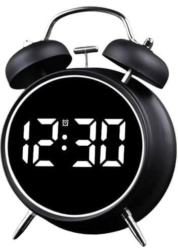 Maxspace Twin Bell Alarm Clock, LED Display Digital Clock with Night Light, USB Rechargeable/Battery Operated Loud Bell Metal Alarm Clock for Office Bedroom (Black)