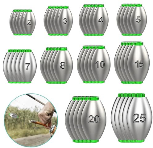 Muodeco Dropshot Blei, 50 Stück Gngelblei Set,blei Angeln,Angel Blei Set mit Silikonstöpsel Angelzubehör, Angelgewichte für Outdoor-Sportarten Angeln(2/3/4/5/7/8/10/15/20/25g 10 Größen)