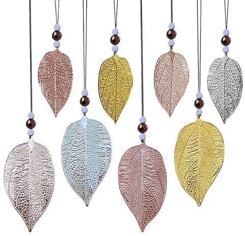 8 Stück Blatt Anhänger Deko, Hängedeko, Herbstdeko Innen Fensterdeko Hängend, Schimmerblatt Dekohänger Metall Deko Herbstblätter Anhänger Blatt(4 Farben)