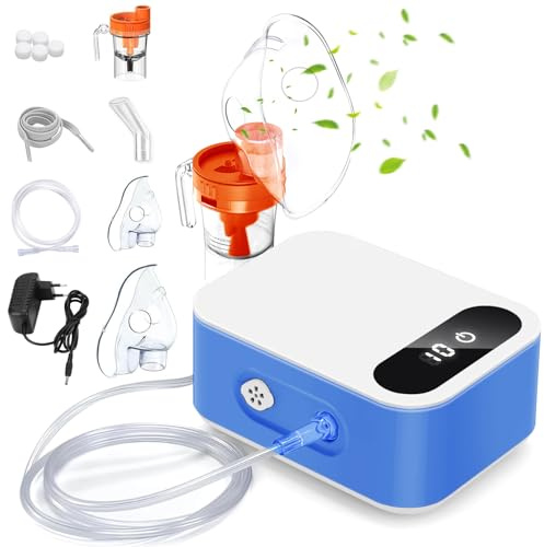 Nebulizador Portatil Para Adultos Y Niños, Inhalador De Vapor Con Pantalla Digital Ledaerosoles Para El Tratamiento De Enfermedades Respiratorias, Nebulizador Ultrasonico Para Hogar Y Viajes (Azul)