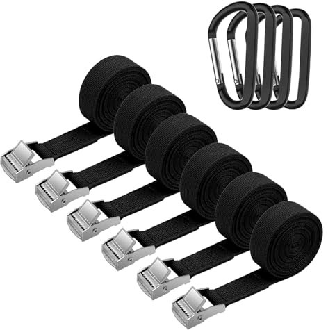 Ratchet Tie Down Straps Heavy Duty Tensioning Belts with Quick Release Cam Bukle, 2.5cm X 2m Adjustable Cargo Straps for Motorcycle, Cargo, Trucks, Trailer, Luggage with 4 Snap Hooks (6)