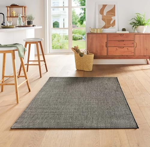 Taracarpet Teppich Flacher Kurzflorteppich für Wohnzimmer, Schlafzimmer und Kinderzimmer auch als Küchenteppich für die Küche in Sisal Optik anthrazit dunkel grau 200x280 cm