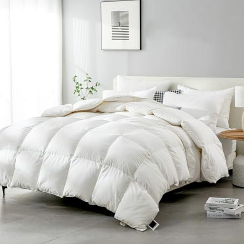BPC Piumino D'oca Matrimoniale Miscela di Cotone Egiziano, 100% Piumino e Piume 4 Stagioni, Piumone 220x240 cm ultra Morbido, Piumini 240x220 Certificato Oeko-Tex e RDS, Peso del Riempimento: 1600g